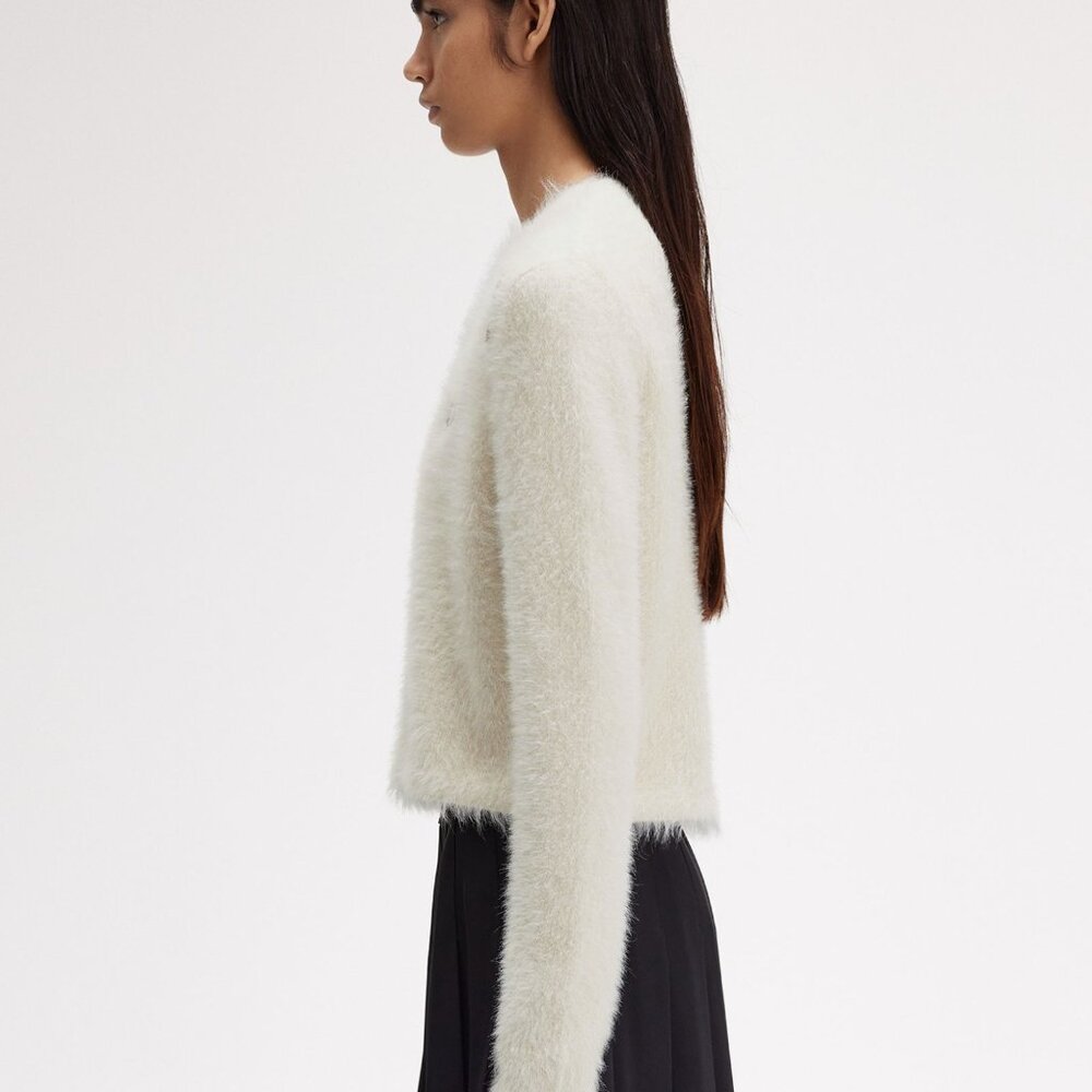 NWT Fred Perry Amy Whitehouse White Furry Cardigan Sweater - Picture 4 of 11